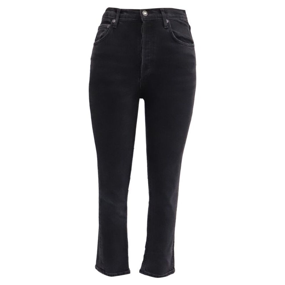 Agolde High-Rise Kick Flare Cropped Jeans in Black Cotton